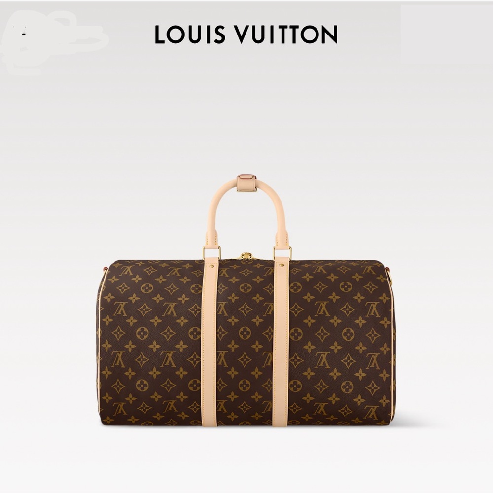 Louis Vuitton Brown and Tan Duffel Bag with Iconic Monogram